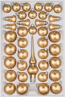 Produktbild von 39 tlg. Glas-Weihnachtskugeln Set in Classic Gold Silber Regen