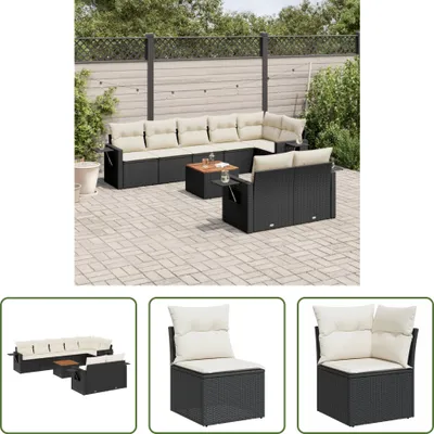 Produktbild von The Living Store 9-tlg. Garten-Sofagarnitur mit Kissen Schwarz Poly Rattan