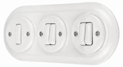 Produktbild von Unterputz Porzellan Retro Schalter, Doppelschalter, 3-fach, All-in-One, SET Serie PR1 weiß