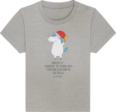Produktbild von Mr. & Mrs. Panda  T-Shirt Einhorn Weihnachtsmann 12. - 18. Monat - Heather Grey - Geschenk, Einhörner, Baby, Schokolade, Organic Shirt, Unicorn, Weihnachten, Babyshirt