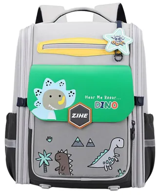 Produktbild von Schulrucksack mit Dinosaurier-Brustgurt, Grau/Grün, 21 l, 39 cm