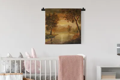 Produktbild von MuchoWow® Wandteppich Wandbehang Herbst - Landschaft - Ölgemälde 60x60 cm Tapisserie Dekoration Wandtuch - Dekorationen - Wand Decke