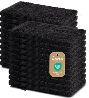 Zdjęcie produktu dla Zestaw 20 ręczników kąpielowych Lavea® Elena, 100% bawełna frotte, ręczniki chłonne i miękkie, do ciała i twarzy, 60 °C, można suszyć w suszarce, czarne, 15 x 21 cm