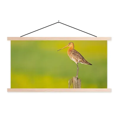 Produktbild von MuchoWow® Textilposter Vogel - Tiere - Uferschnepfe - Pfahl - Grün 60x30 cm mit holzfarbenen Rahmen - Dekoration
