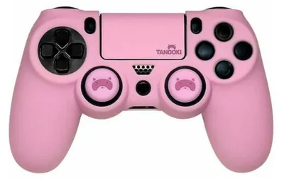 A pink gaming controller with cartoon characters on the buttons.