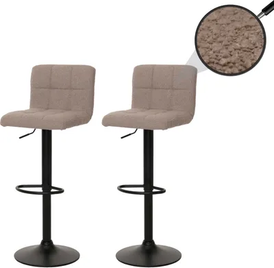 Zdjęcie produktu dla zestaw 2 stołków barowych HWC-G87, stołek barowy, obrotowy z regulacją wysokości, tkanina Boucle (450g/m²)   ~ Taupe