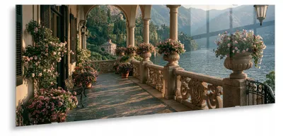 Productafbeelding van STYLER Glaswanddecoratie, 50x125 cm. Terras, landschapsmotief, natuurmotief. Wanddecoratie voor woonkamer, slaapkamer, hal. Modern design