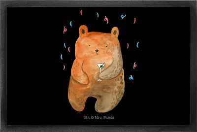 Produktbild von Mr. & Mrs. Panda Schmutzmatte Bär Party 50 x 75 cm - Schwarz - Geschenk, Teddy, Mitbringsel, Gummimatte, Abtreter, Geburtstag, Fussmatte, fußmatte, Lustig, Feiern