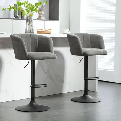 Produktbild von SUGIFT Schalenrücken drehbar, Barhocker 2er-Set höhenverstellbar, Küchenhocker Tresenhocker, Dunkelgrau | Metallgestell | 360° drehbar | 64–85 cm Sitzhöhe