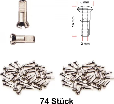 Produktbild von 74 Stück Speichen Nippel Fahrrad Laufrad ROSTFREI 2,0mm x 16mm MESSING