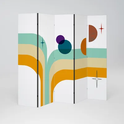 Produktbild von SpaceRebels Paravent Raumteiler - 5-teilig Raumtrenner, Druck 2-Seite - Raumtrenner - Trennwand Wohnung - Room Divider - Spanische Wand Deko Modern Sichtschutz