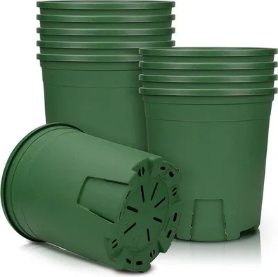 Productafbeelding van Famanu kunststof plantenpotten met wortelcontrole - set van 5 - groen - 20,9 cm