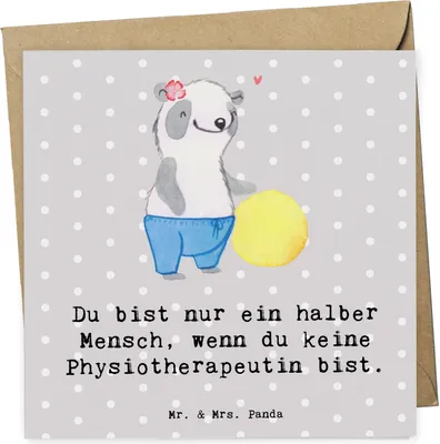 Produktbild von Mr. & Mrs. Panda Glückwunschkarte Physiotherapeutin Herz - Grau Pastell - Geschenk, doppelkarte, Klappkarte, anlasskarte, Grußkarte, faltkarte