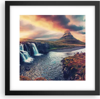 Produktbild von Gerahmtes Poster - Schwarzer Rahmen - Wasserfall Himmel Berg - 30x30 cm - Wand Bild - Wanddeko - Wandbilder - Kunstposter - Wandposter - Bilderrahmen - Bilder - Kunstdruck - P2BAC30x30-5111