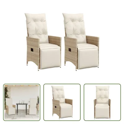 Produktbild von The Living Store Gartensessel mit Kissen 2 Stk. Verstellbar Beige Poly Rattan