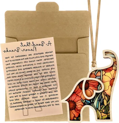 Productafbeelding van Houten Olifant Ornament - Vriendschap Decoratie - Cadeau Geven - Met Verhaal Kaart - 10.7 cm - Multicolor