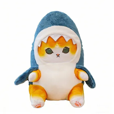Produktbild von Plüschtier Hai Katze 33cm – Kawaii Kuscheltier Hai-Katze Kissen Stofftier Gelb