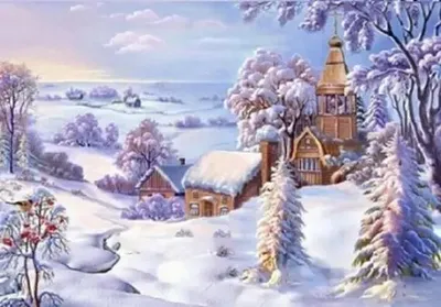 Produktbild von Diamentmosai̇k: Winter, Kirche Im Schnee, Kreatives Bild, 30X40 Cm