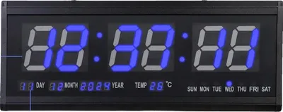 Produktbild von Wanduhr, LED-Anzeige, Datum- und Temperaturfunktion, Blau
