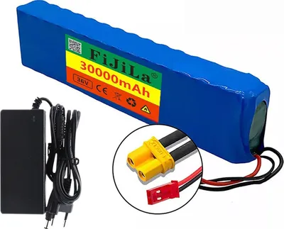 Produktbild von 36V 30Ah Li-ion baterie 10S3P 500W sada baterií s nabíječkou pro e-kolo a e-skútr 18650 články vysoce výkonná baterie, XT30 + JST konektor