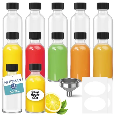 Shotflaschen 12er-Set 60 ml mit Trichtern & Etiketten