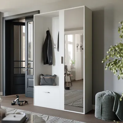 Produktbild von Garderobe mit Spiegel und Haken für den Flur MIO Garderobenständer Weiß