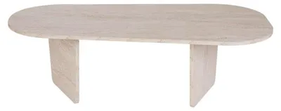 Image de Table basse ovale de salon en bois MDF mélaminé travertin 130 x 65 x 40 cm