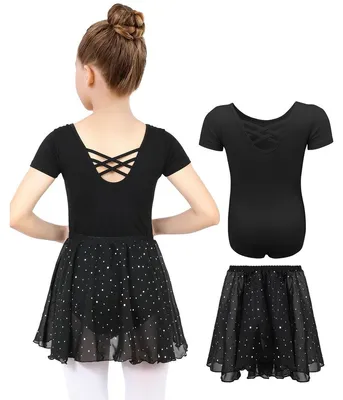 Produktbild von Mädchen-Balletkleid – Baumwolle – Kurze Ärmel – Abnehmbarer Chiffonrock mit Pailletten – Größe 3-11 Jahre