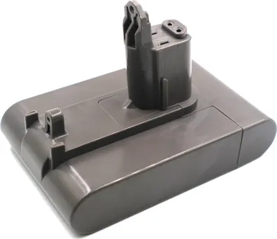 A close-up studio shot of a gray battery pack for a vacuum cleaner, isolated on a white background.