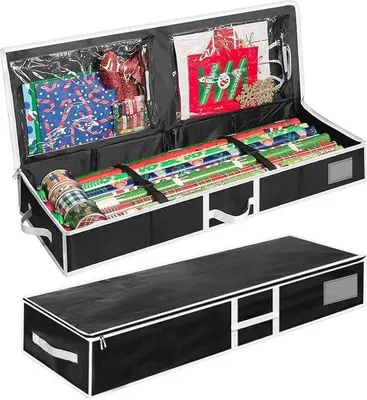 Productafbeelding van Geschenkpapier opslag, opbergtas voor cadeaupapier, cadeaupapier organizer, 104 x 36 x 16 cm, 600D Oxford opbergrollen cadeaupapier voor stoffen strikken, hanger, schaar (zwart)