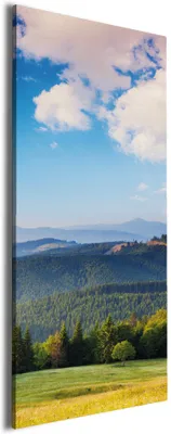 Produktbild von Wallario Premium Leinwandbild Berglandschaft im Gebirge unter blauem Himmel in Größe 60 x 150 cm