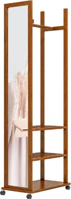 Produktbild von 2-in-1-Spiegel, Spiegel Ganzkörperspiegel Garderobe,1 Kleiderstange, 3 Regale, 35,8 x 59,8 x 170 cm