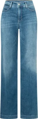 A pair of blue denim jeans laid flat.