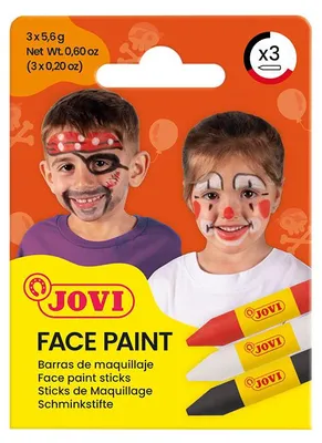 Immagine prodotto di Colori per il viso in stick JOVI 3 × 5,6 g rosso, bianco, nero