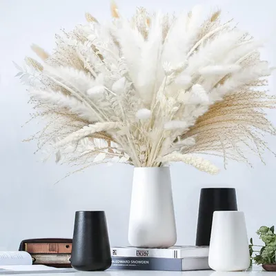 Immagine prodotto di Set di decorazioni con fiori secchi di Pampas, 70 pezzi, 45 cm, stile boho, ideale per l'arredamento del soggiorno, decorazioni per tavola e matrimoni