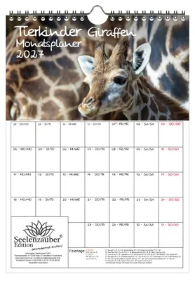 Produktbild von Tierkinder Giraffen Planer DIN A4 Kalender für 2027 Giraffen - Seelenzauber