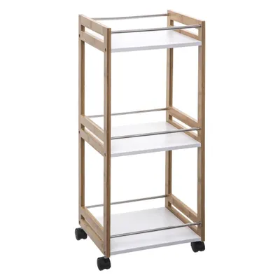 Obrázek produktu pro Kuchyňský stojan z bambusového dřeva se třemi policemi s bezpečnostními pásy Small Kitchen TROLLEY
