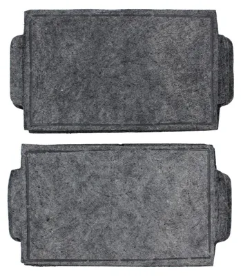 Two charcoal filters for a range hood, shown from a top-down perspective against a white background.