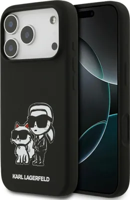 Produktbild von KARL LAGERFELD case passend für IPHONE 17 Pro kompatibel mit MagSafe KLHMP17LSKCGRGOK (Silicone W/ K&C Sketch & Logo) black