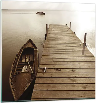 Produktbild von Bilder auf glas - Einteilig - Brücke Boot Sepia - 60x60cm - Glasbilder - Wandbilder - Bilder - zum Aufhängen bereit - Wanddekoration aus Glas - Glas Bilder - Wandbild auf Glas - GAC60x60-4135