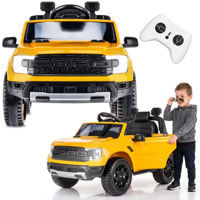 Produktbild von Ford Raptor Kinder Elektroauto SUV Kinderfahrzeug 12V Akku Fernbedienung LED MP3 Sound Elektro Kinderauto ab 3 Jahren gelb