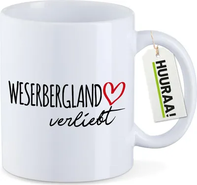 Produktbild von Huuraa Kaffeetasse Weserbergland verliebt 330ml Weiß Keramik Kaffeebecher Geschenkidee