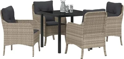 Immagine prodotto di vidaXL Set da pranzo per esterno, 5 pezzi, rattan sintetico grigio chiaro