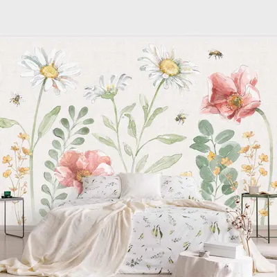 Produktbild von Fototapete Blumen - Vliestapete - Bildtapete UV-beständig Blumenwiese pastell Aquarell Wandtapete geruchsfrei
