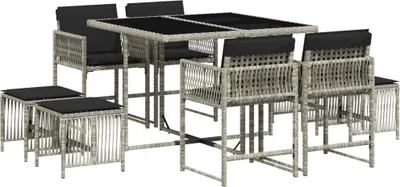 Produktbild von vidaXL 9-tlg. Garten-Essgruppe mit Kissen Hellgrau Poly Rattan