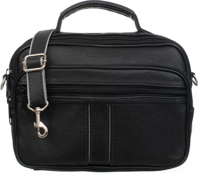 Image de Sac pour homme Kaletnik Obrok en cuir de vachette – 3 compartiments principaux, 2 fermetures éclair, bandoulière, poignée – Noir