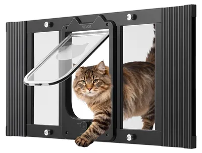 Produktbild von VEVOR Katzenklappe für Fenster, einstellbar auf Fensterbreiten von 889-1016 mm, 4 sichere Verriegelungsmodi, Aluminiumrahmen, hochtransparentes Glas, magnetischer Verschluss, wetterfeste Schnellmontage-Tierklappe für Katzen, Weiß, 686-813 mm, Schwarz