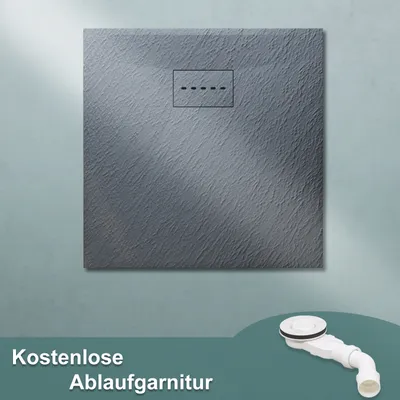 Produktbild von SONNI Grau Badezimmer-Duschwanne 80x80 cm SMC-Steinoptik extra flache quadratische Duschwanne inkl. Ablaufgarnitur