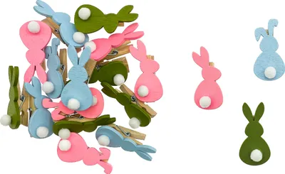 Produktbild von Oblique Unique Mini Hasen Wäscheklammern 18 Stk. Holz Klammern Dekoration aus Echtholz für Ostern als Osterdeko - bunt