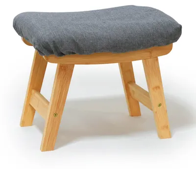 Produktbild von Relaxdays Fußhocker aus Bambus, gepolsterte Fußablage, HxBxT: 32x40x29 cm, Flur, Wohnzimmer, Beistellhocker, natur/grau